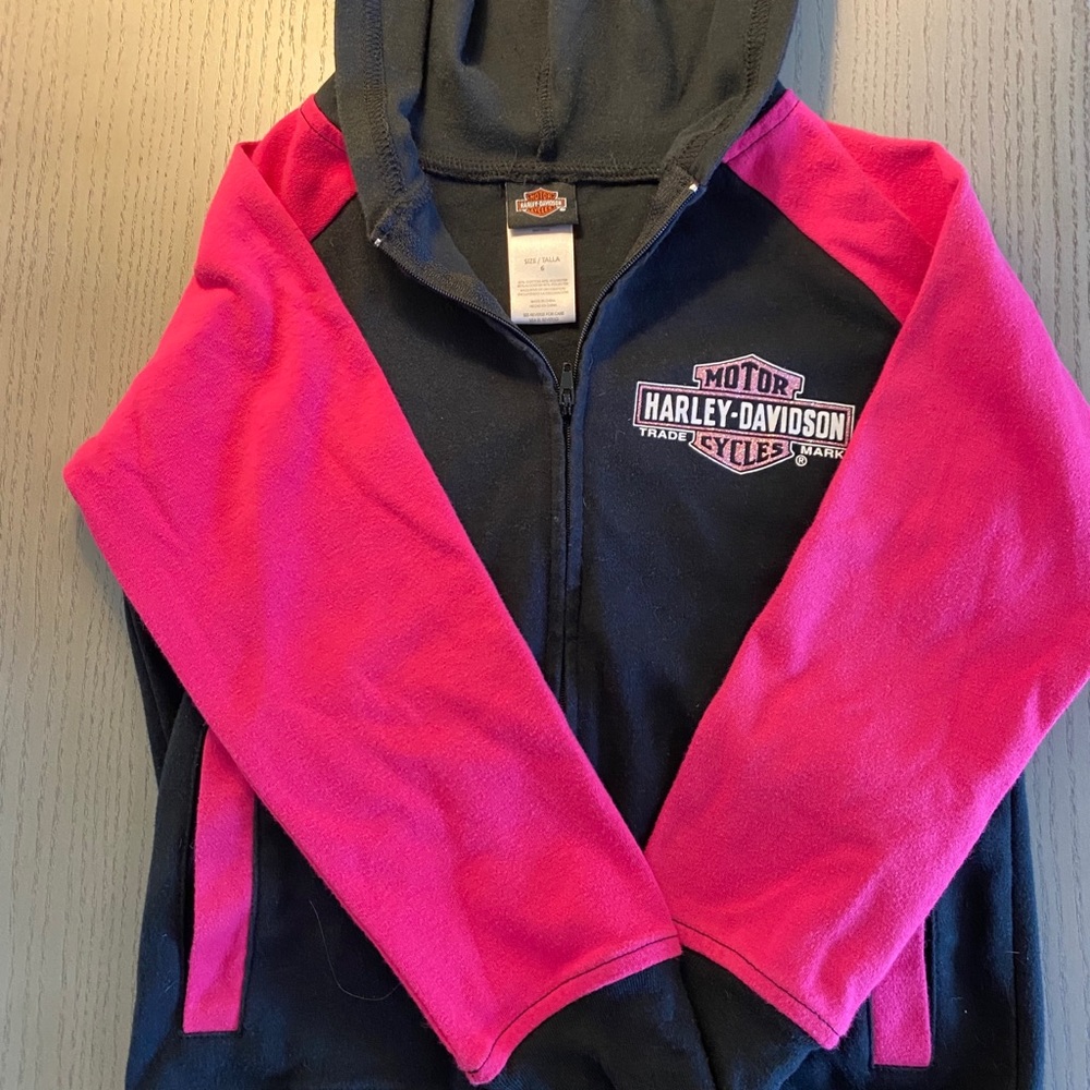 Girls Size 6 Black W/Pink Harley-Davidson Zip-Up